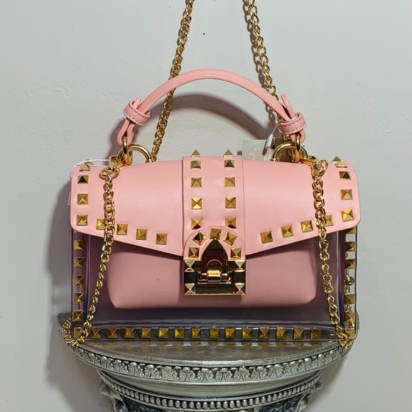 Most Wanted Handbags - Most Wanted Gold Studded Crossbody Bag Pink, Clear, See-Through